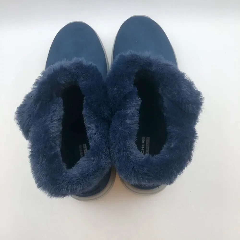 Skechers Womens On-the-GO City Winter Boots 6 WIDE Navy Blue Water Repellent NIB
